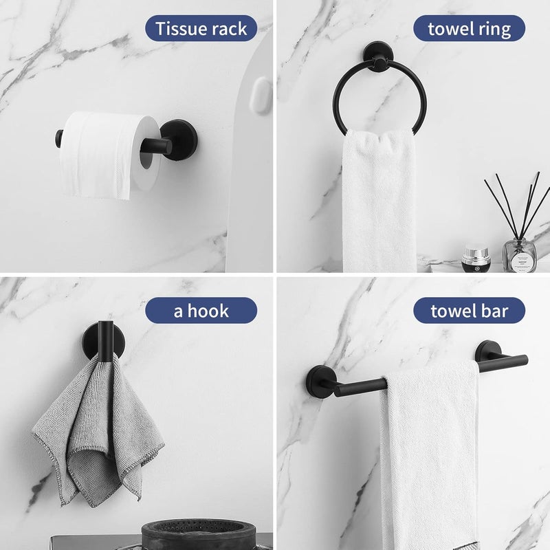 Hinmood Towel Bar Set Mattel Black, Bathroom Accessories Set 5pcs Including 16'' Tower Bar, Towel Ring and 2 PCS Towel Hooks - Image 3
